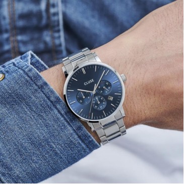 Aravis Chrono 3-Link Silver Dark Blue u