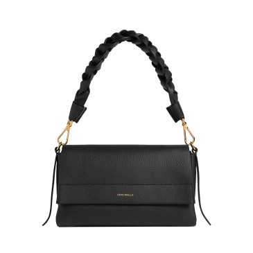 HANDBAG DOUBLE GRAINY LEATHER NOIR/COGNAC