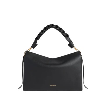 HANDBAG DOUBLE GRAINY LEATHER NOIR/COGNAC