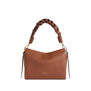 HANDBAG DOUBLE GRAINY LEATHER NOIR/COGNAC