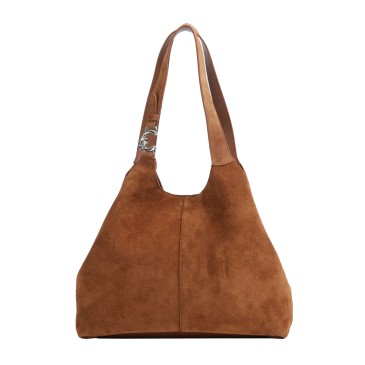HANDBAG SUEDE LEATHER GRAINED COGNAC