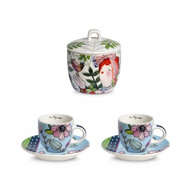 LE PUPAZZE  SET 2 TAZZE CAFFE' E ZUCCHERIERA AZZURRO