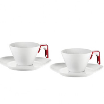 SET 2 TAZZE CAPPUCCINO ROSSO TRASP. C/P