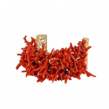 BRACCIALE MELISSA CORALLO E ONICE NERO IN ARGENTO