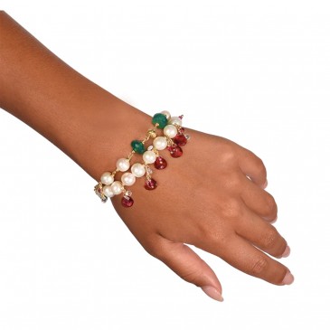 BRACCIALE SIRYA BIG PERLE DI FIUME SMERALDO SPINELLO ARGENTO 925