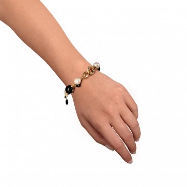 BRACCIALE ERA CON PERLE ONICE E GOCCE DI VETRO ARGENTO 925