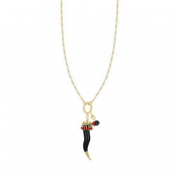 COLLANA DAISY CORNO GRANDE E FRANGETTE IN ARGENTO