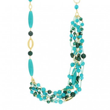 COLLANA IDA MULTIFILO GIADA TORMALINA E MALACHITE IN ARGENTO