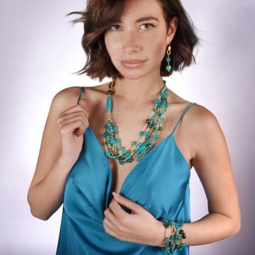 COLLANA IDA MULTIFILO GIADA TORMALINA E MALACHITE IN ARGENTO