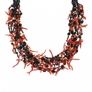 COLLANA URSULA BIG MULTIFILO CORALLO ONICE SPINELLO