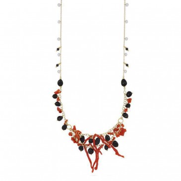 COLLANA URSULA LUNGA FRANGE CORALLO ONICE SPINELLO