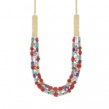 COLLANA AMIRA BIG CORALLO E PIETRE DURE IN ARGENTO 925