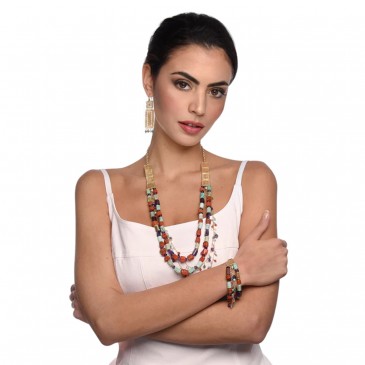 COLLANA AMIRA BIG CORALLO E PIETRE DURE IN ARGENTO 925