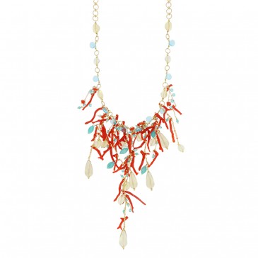 COLLANA JASMINE CORALLO E PIETRE DURE PENDENTI IN ARGENTO 925