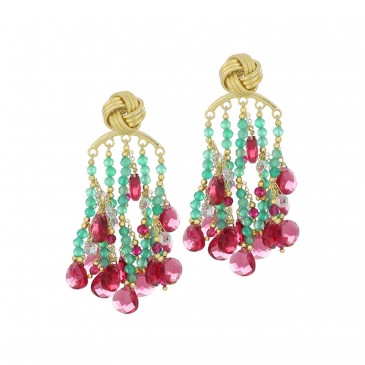 ORECCHINO ESMERALDA PONTE AGATA V GOCCE FUCSIA ZIRCONI ARGENTO 925