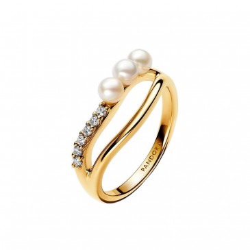 ANELLO LINEA SINUOSA CON PERLE D'ACQUA DOLCE COLTIVATE E PAVE