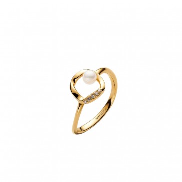 Anello Cerchio Linea Sinuosa con Perla