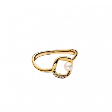 Anello Cerchio Linea Sinuosa con Perla