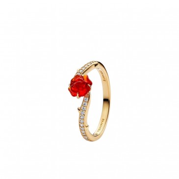 DISNEY, LA BELLA E LA BESTIA, ANELLO ROSA INCANTATA VETRO DI MURANO