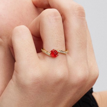 DISNEY, LA BELLA E LA BESTIA, ANELLO ROSA INCANTATA VETRO DI MURANO
