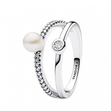 ANELLO A DOPPIA FASCIA IN PERLE COLTIVATE D'ACQUA DOLCE TRATTATA E PAVÉ