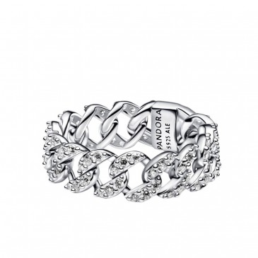 ANELLO CATENA MAGLIA CUBANA PAVÈ