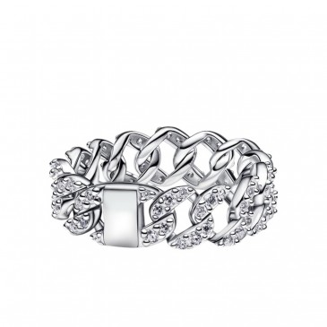 ANELLO CATENA MAGLIA CUBANA PAVÈ