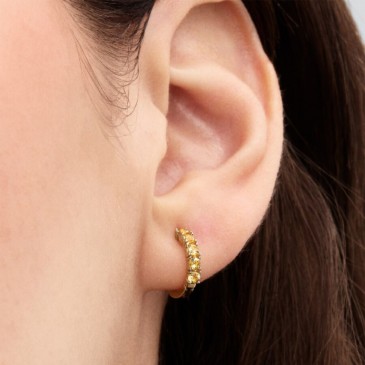 ORECCHINI CERCHI PICCOLI CRISTALLI GIALLI PLACCATURA IN ORO 14K