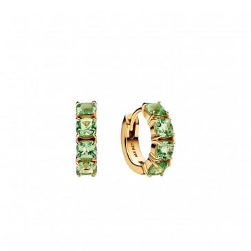ORECCHINI CERCHI CRISTALLI VERDI PLACCATURA IN ORO 14K