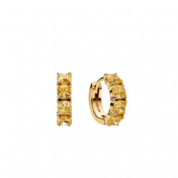 ORECCHINI CERCHI CRISTALLI GIALLI PLACCATURA IN ORO 14K