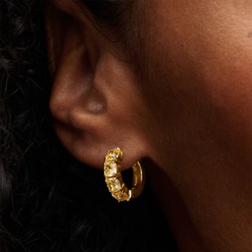 ORECCHINI CERCHI CRISTALLI GIALLI PLACCATURA IN ORO 14K