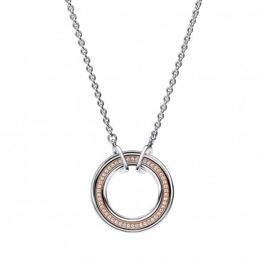 COLLANA CERCHIO BICOLORE LOGO E PAVÈ