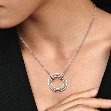 COLLANA CERCHIO BICOLORE LOGO E PAVÈ