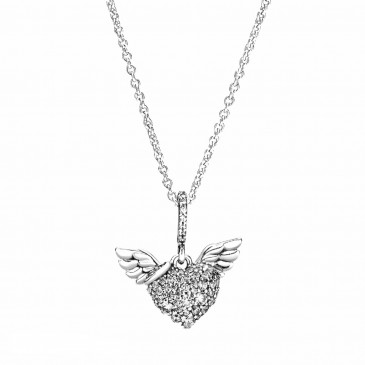 Collana Pandora Ali d’angelo con cuore in pavé