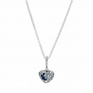 Collana con Cuore Stelle e Luna Blu Scintillanti 