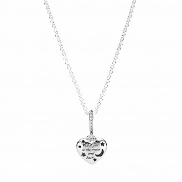 Collana con Cuore Stelle e Luna Blu Scintillanti 