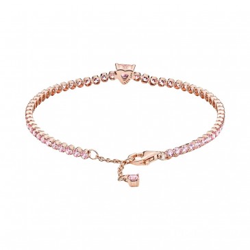 Bracciale Tennis con Cuore e Pietre Rosa