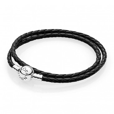 Bracciale Pandora Moments in pelle nero doppio