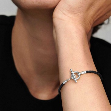 PANDORA MOMENTS BRACCIALE T-BAR IN PELLE INTRECCIATA