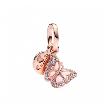 CHARM PENDENTE DOPPIO FARFALLA ROSA E MESSAGGIO