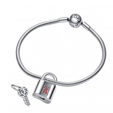 PENDENTE LUCCHETTO E CHIAVE DELL’AMORE CON PIETRE ROSSE