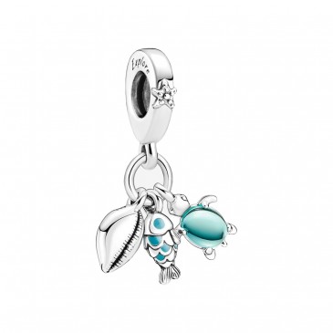 CHARM PENDENTE PESCIOLINO, TARTARUGA MARINA E CONCHIGLIA