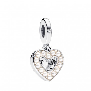 PENDENTE DOPPIO CUORE CON PERLE COLTIVATE IN ACQUA DOLCE