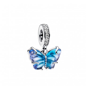 CHARM PENDENTE FARFALLA VETRO DI MURANO BLU