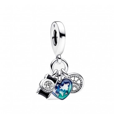 CHARM PENDENTE FOTOCAMERA, CUORE E BUSSOLA