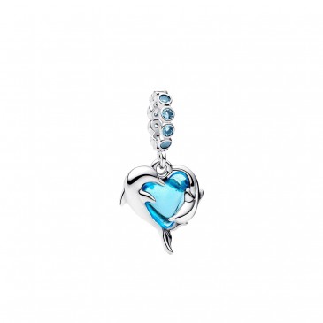 CHARM PENDENTE DELFINI E CUORE VETRO DI MURANO