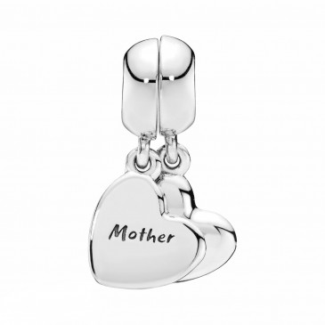 Charm con ciondolo con cuori divisi Mother & Son (Madre e figlio)
