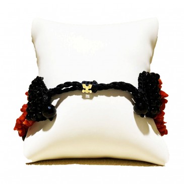 BRACCIALE VELVET 5FILI CORALLO ONICE ORO