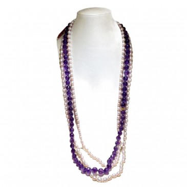 COLLANA EASY 3 FILI PERLE FIUME AMETISTA ORO