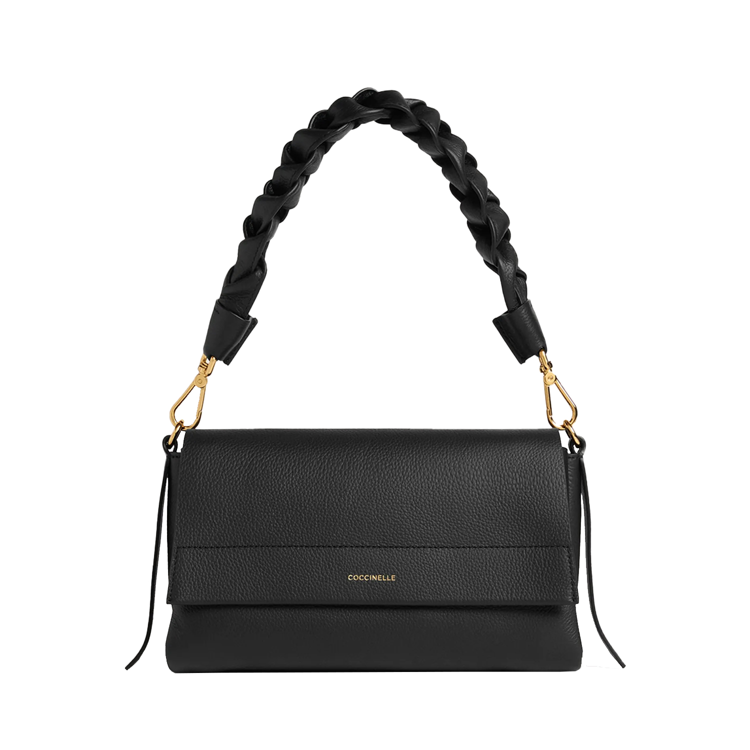 HANDBAG DOUBLE GRAINY LEATHER NOIR/COGNAC